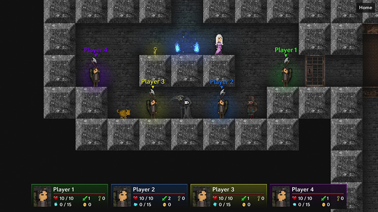 Four players getting ready to set out on a quest