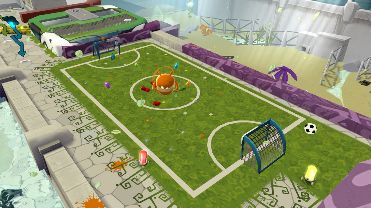 de Blob on a colourful football pitch